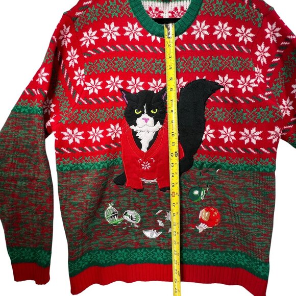 33 Degrees Black White Cat Christmas Sweater XL Broken Ornaments Fun Attitude - Picture 13 of 16